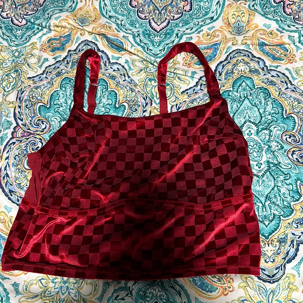 Red checkers crop top